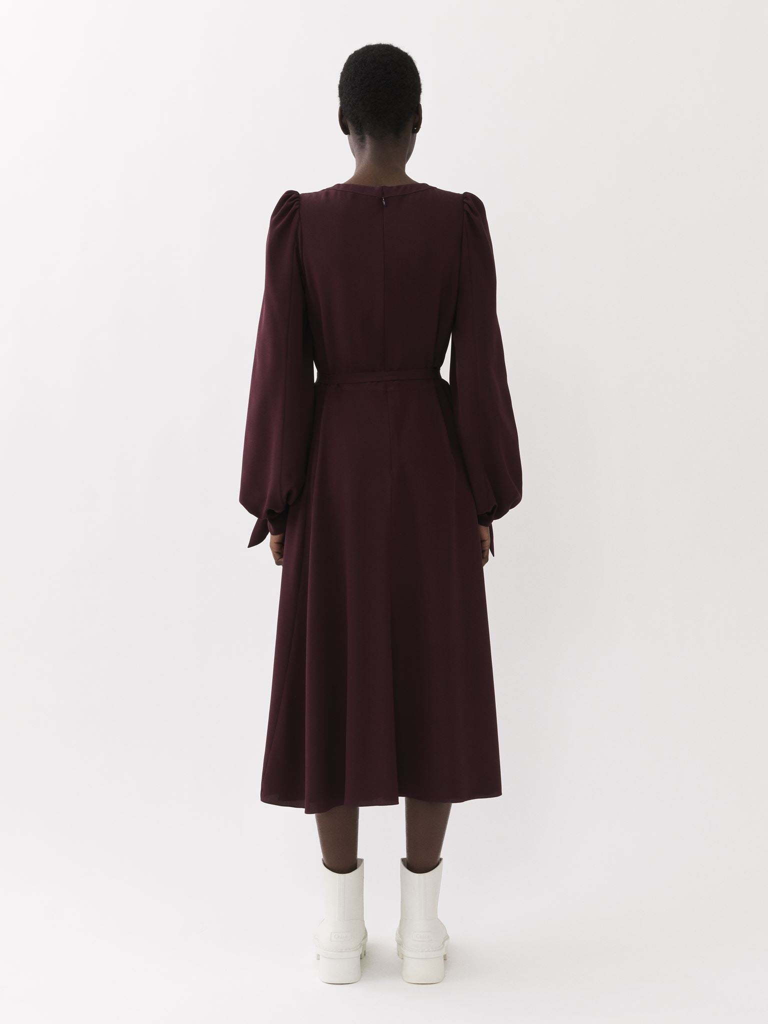 Robe midi évasée en soie - Violet Obscur