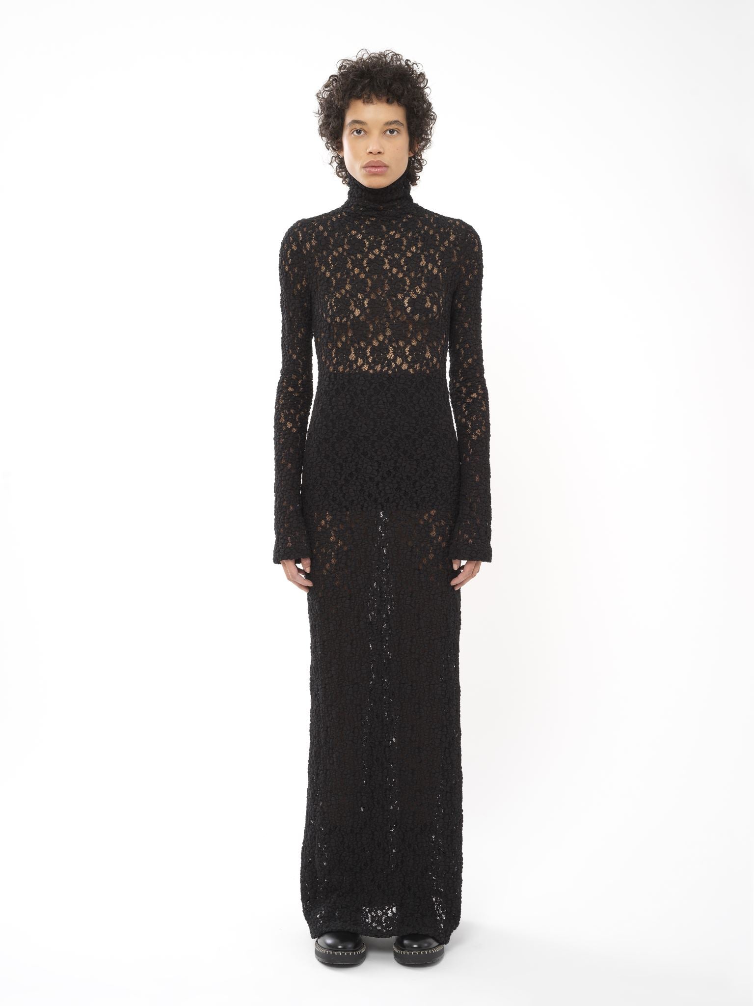 Robe longue ajustée col roulé - Noir