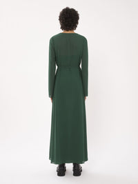 Robe tunique longue ceinturée en soie - Pin Foncé