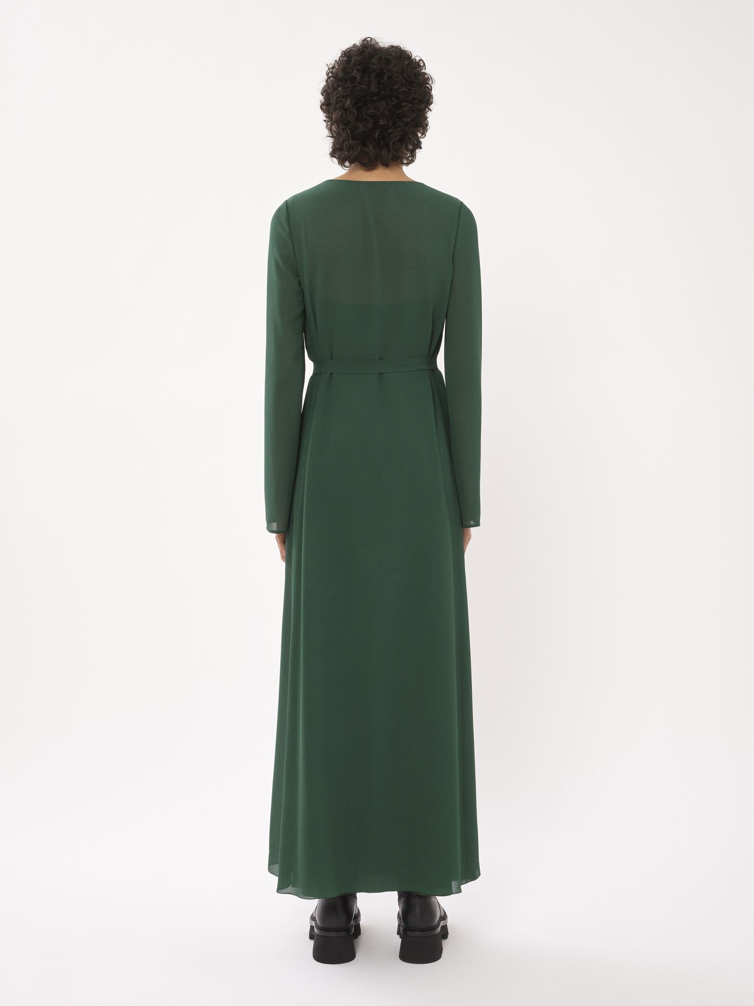 Robe tunique longue ceinturée en soie - Pin Foncé