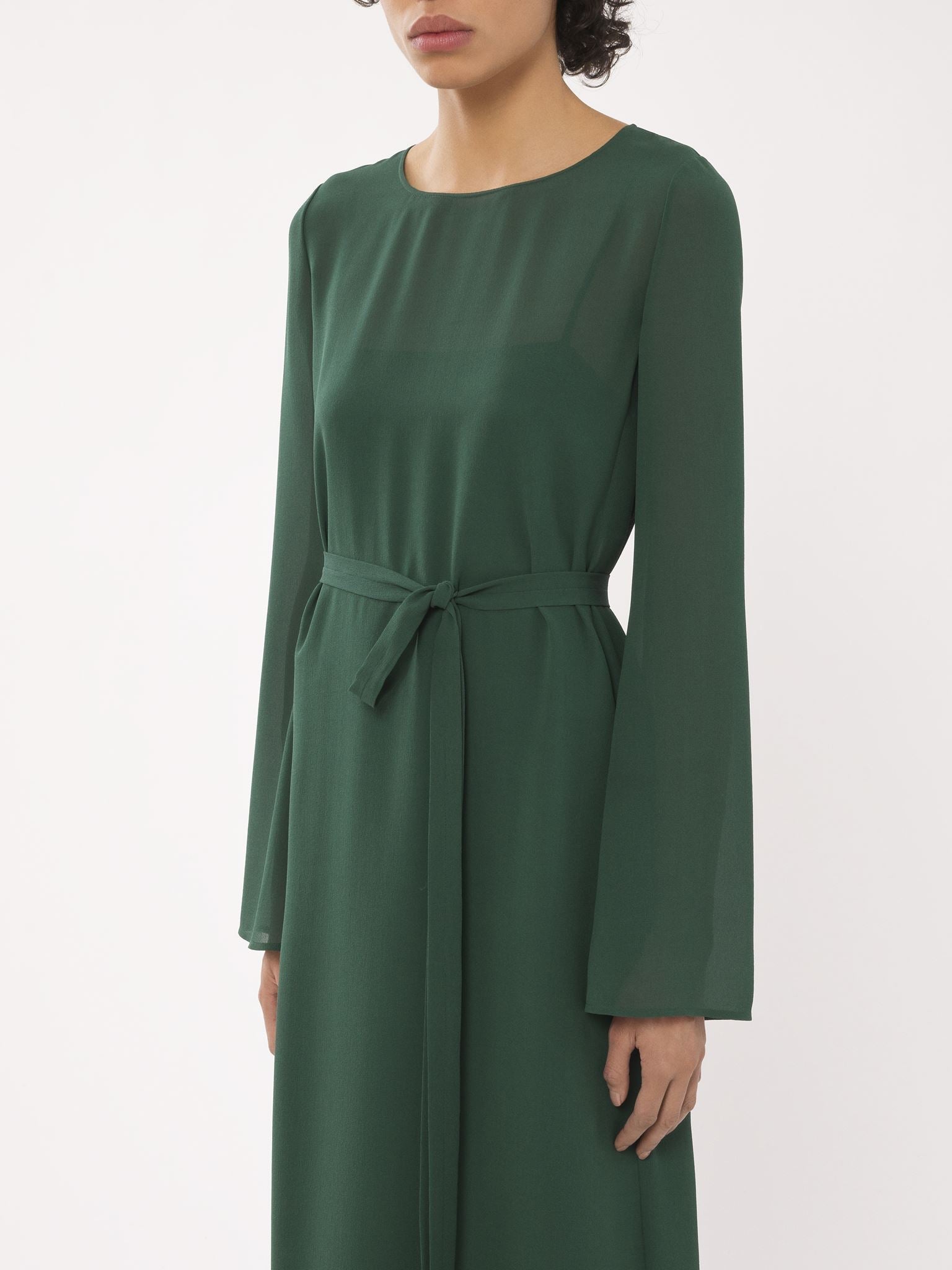 Robe tunique longue ceinturée en soie - Pin Foncé