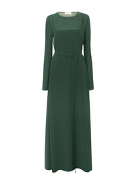 Robe tunique longue ceinturée en soie - Pin Foncé