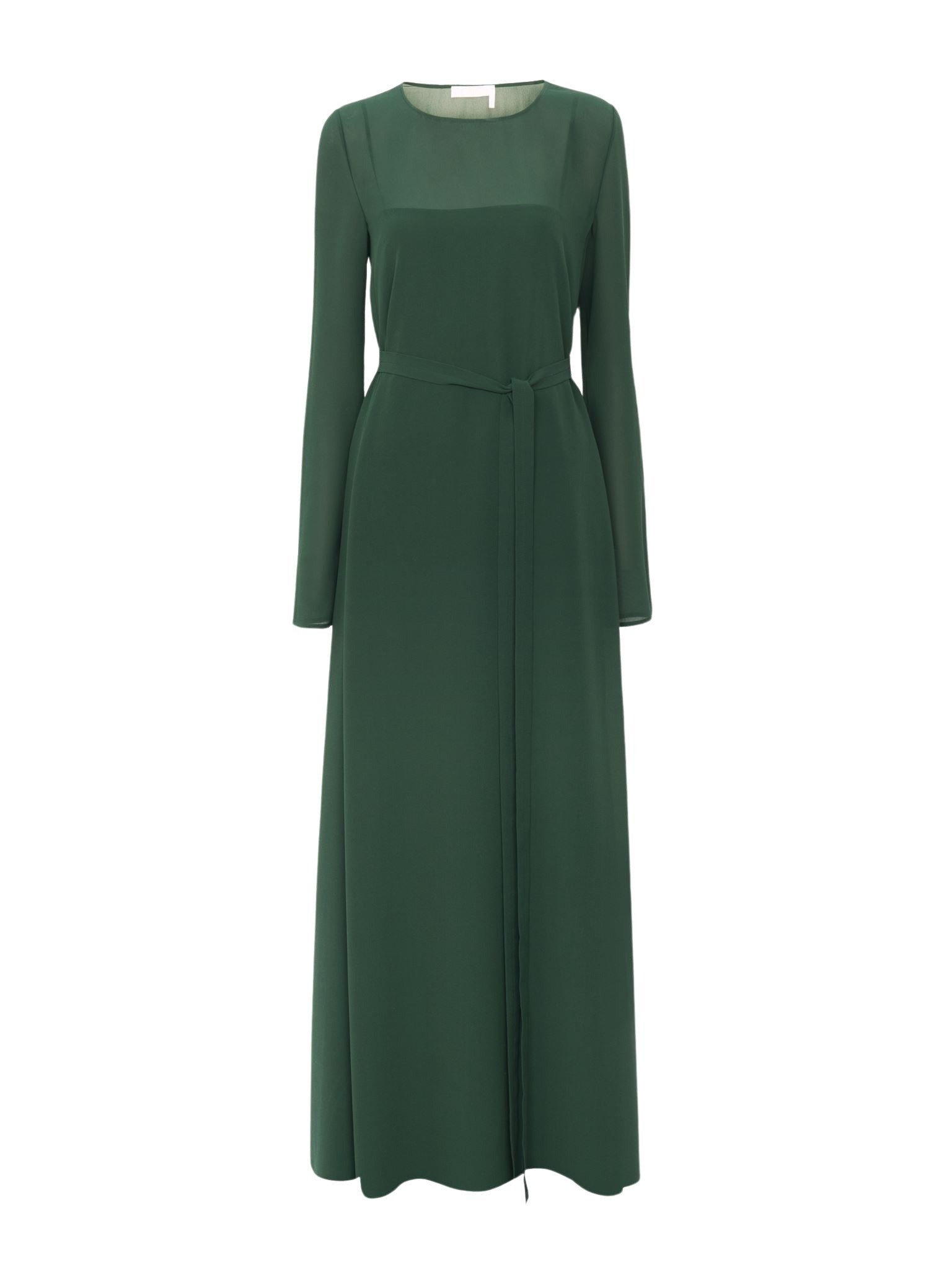 Robe tunique longue ceinturée en soie - Pin Foncé