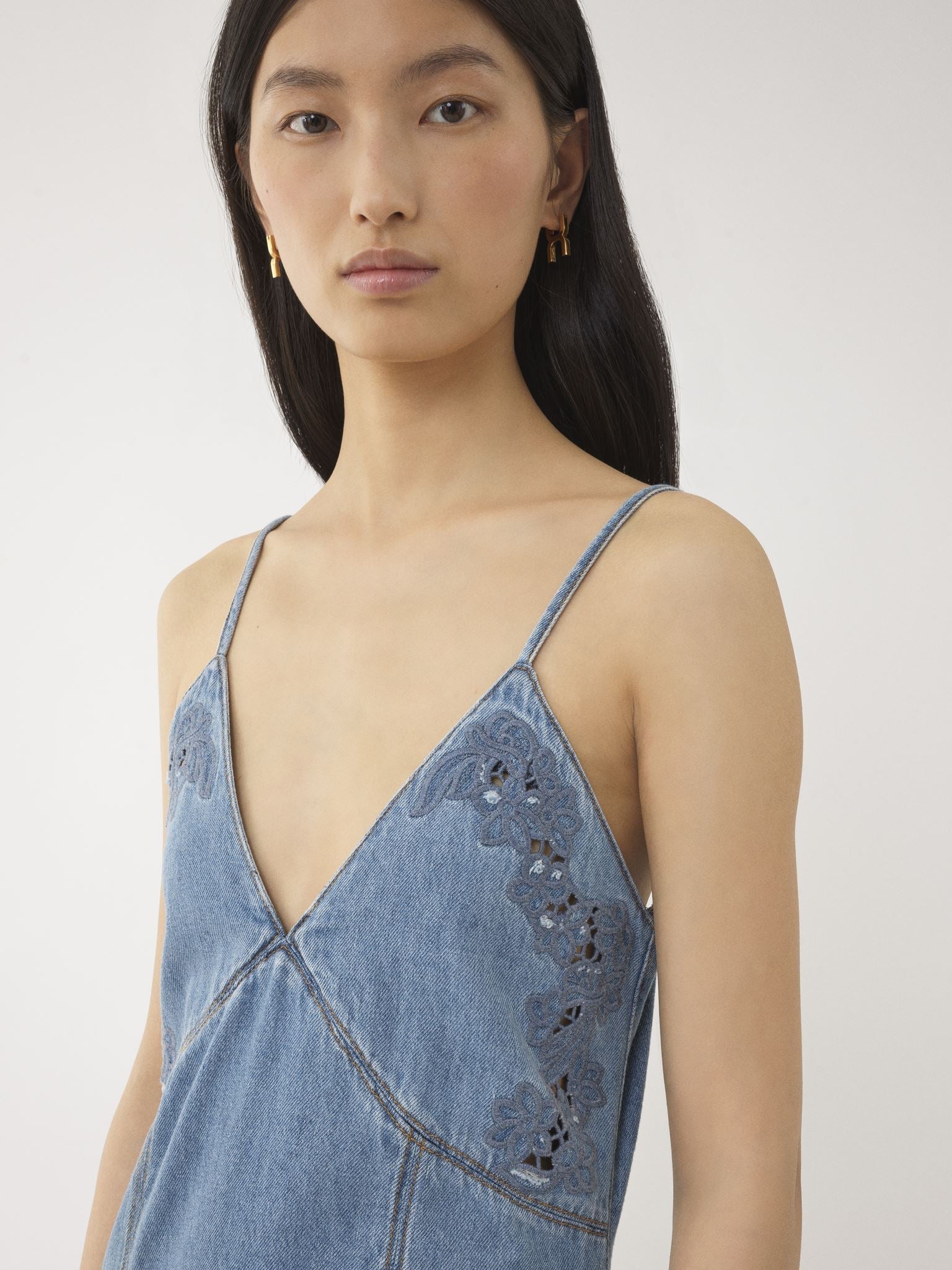 Robe longue évasée fines bretelles - Bleu Brumeux