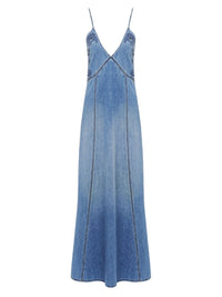 Robe longue évasée fines bretelles - Bleu Brumeux