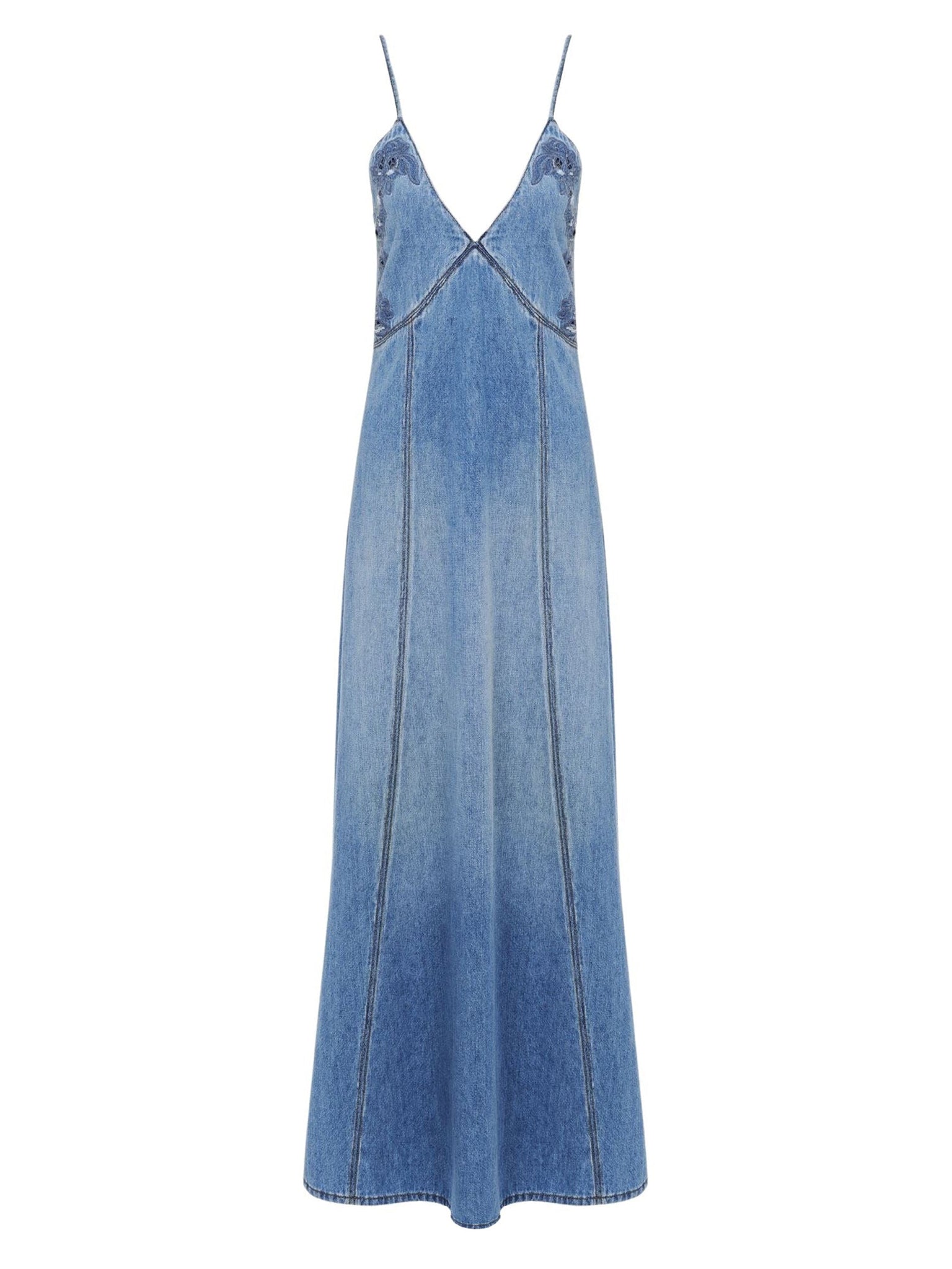 Robe longue évasée fines bretelles - Bleu Brumeux