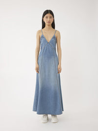 Robe longue évasée fines bretelles - Bleu Brumeux
