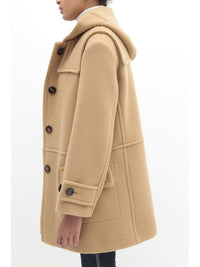 Manteau à capuche mi-long en laine - Café Brun