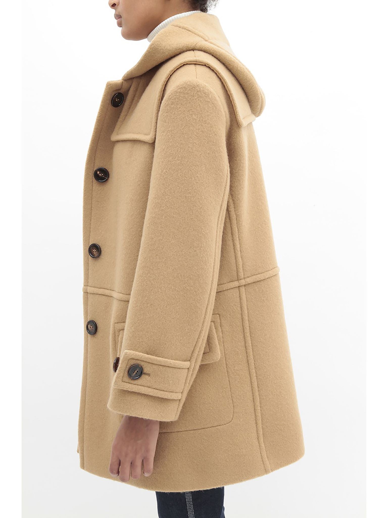 Manteau à capuche mi-long en laine - Café Brun