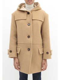 Manteau à capuche mi-long en laine - Café Brun