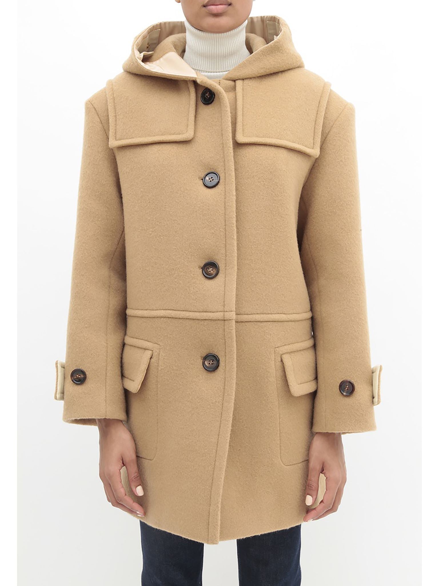Manteau à capuche mi-long en laine - Café Brun