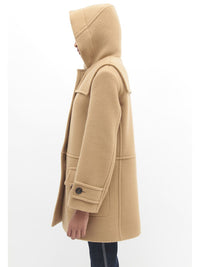 Manteau à capuche mi-long en laine - Café Brun