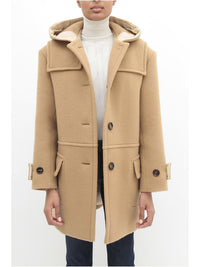 Manteau à capuche mi-long en laine - Café Brun