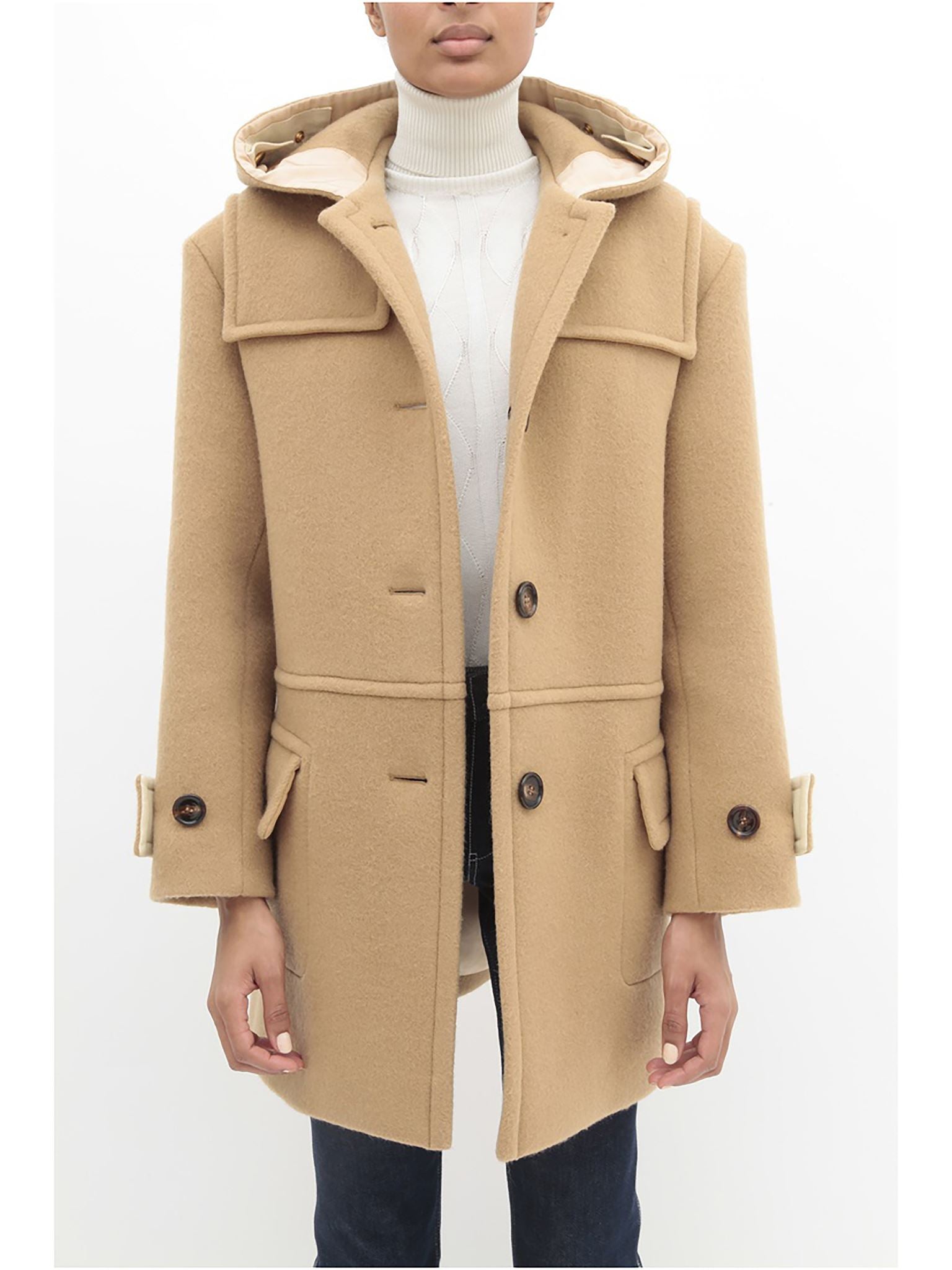 Manteau à capuche mi-long en laine - Café Brun