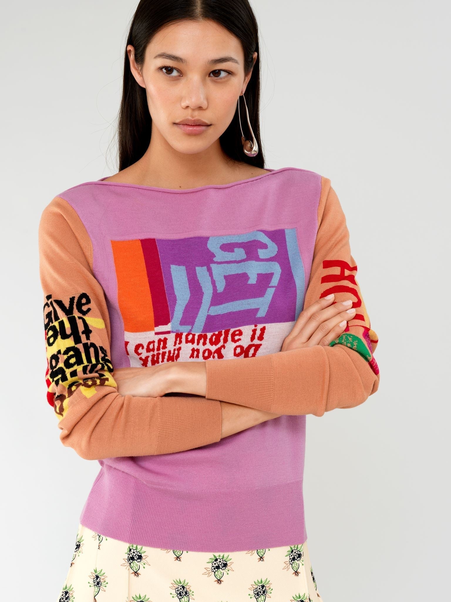 Pull col bateau Corita Kent en laine - Pink Sorbet