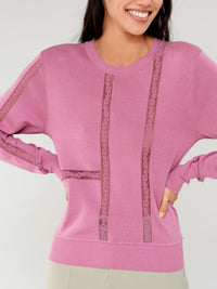Pull col rond en soie - Joyeux Rose