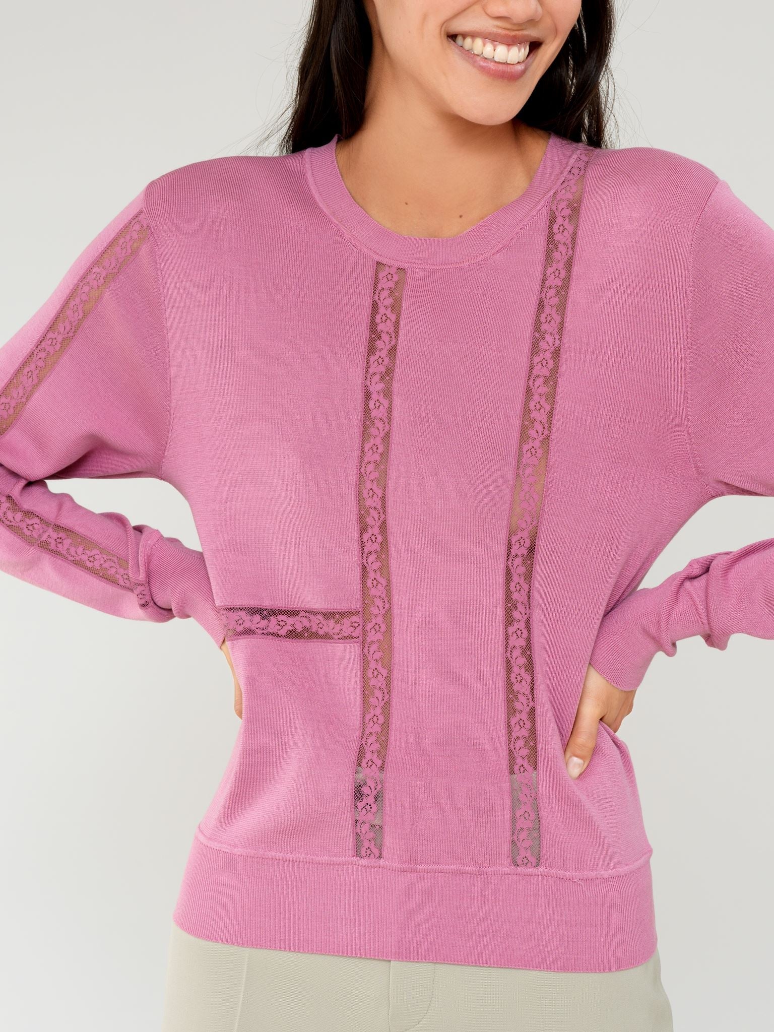 Pull col rond en soie - Joyeux Rose
