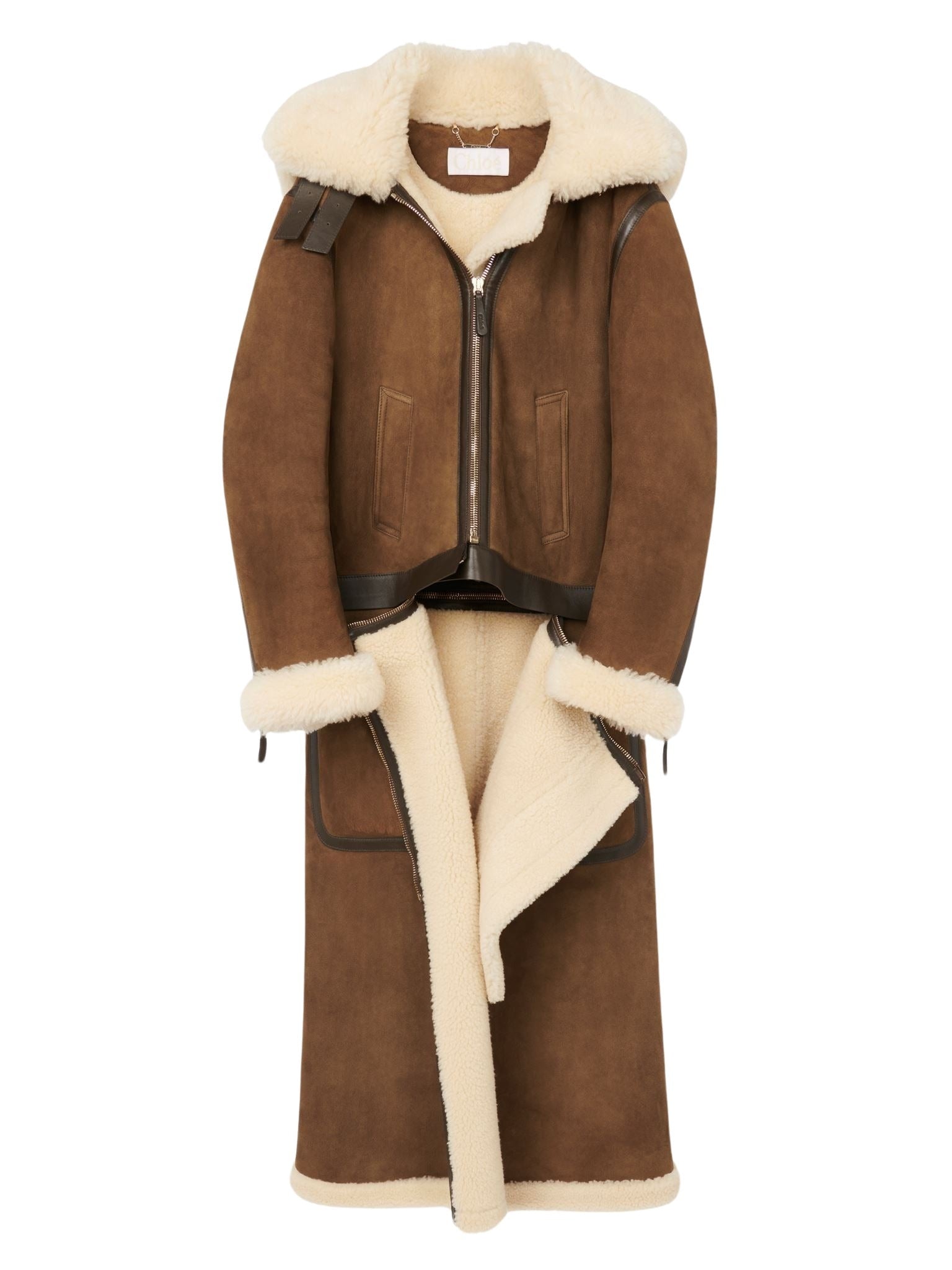 Manteau aviateur convertible en peau lainée - True Brown