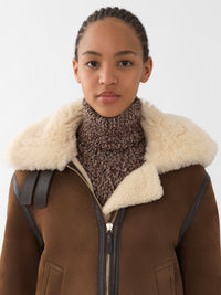 Manteau aviateur convertible en peau lainée - True Brown
