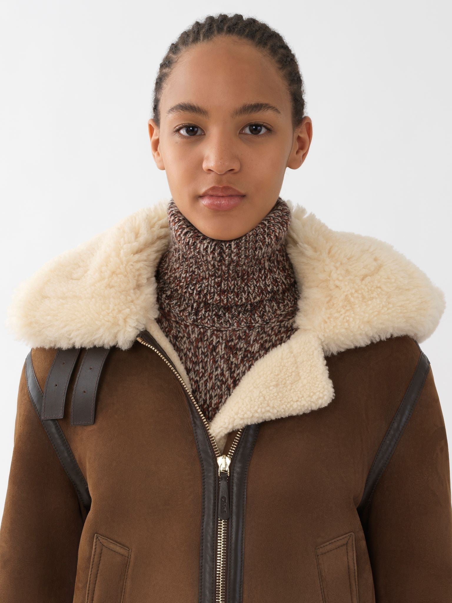 Manteau aviateur convertible en peau lainée - True Brown