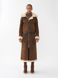 Manteau aviateur convertible en peau lainée - True Brown