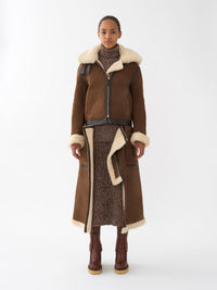 Manteau aviateur convertible en peau lainée - True Brown