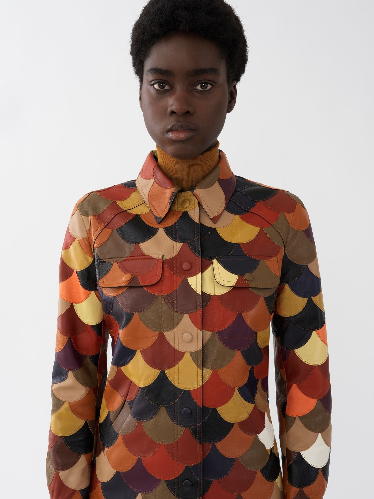 Veste chemise en patchwork de cuir - True Brown