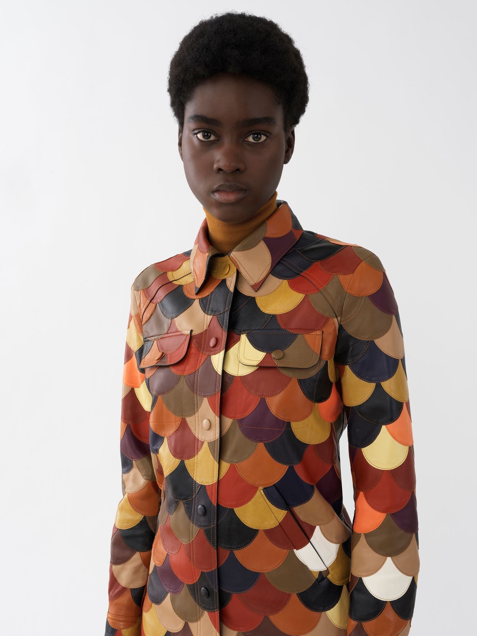 Veste chemise en patchwork de cuir - True Brown
