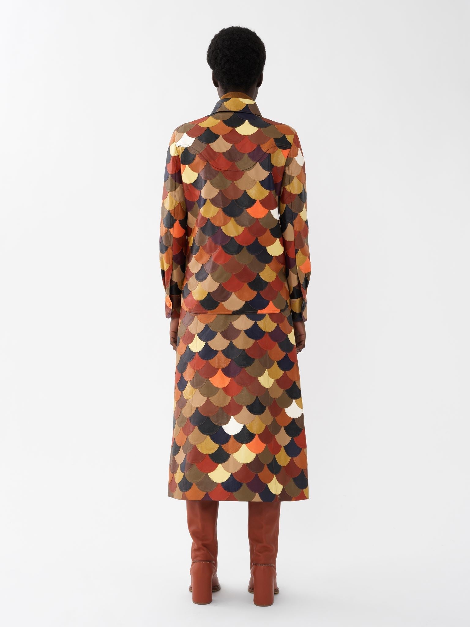 Veste chemise en patchwork de cuir - True Brown