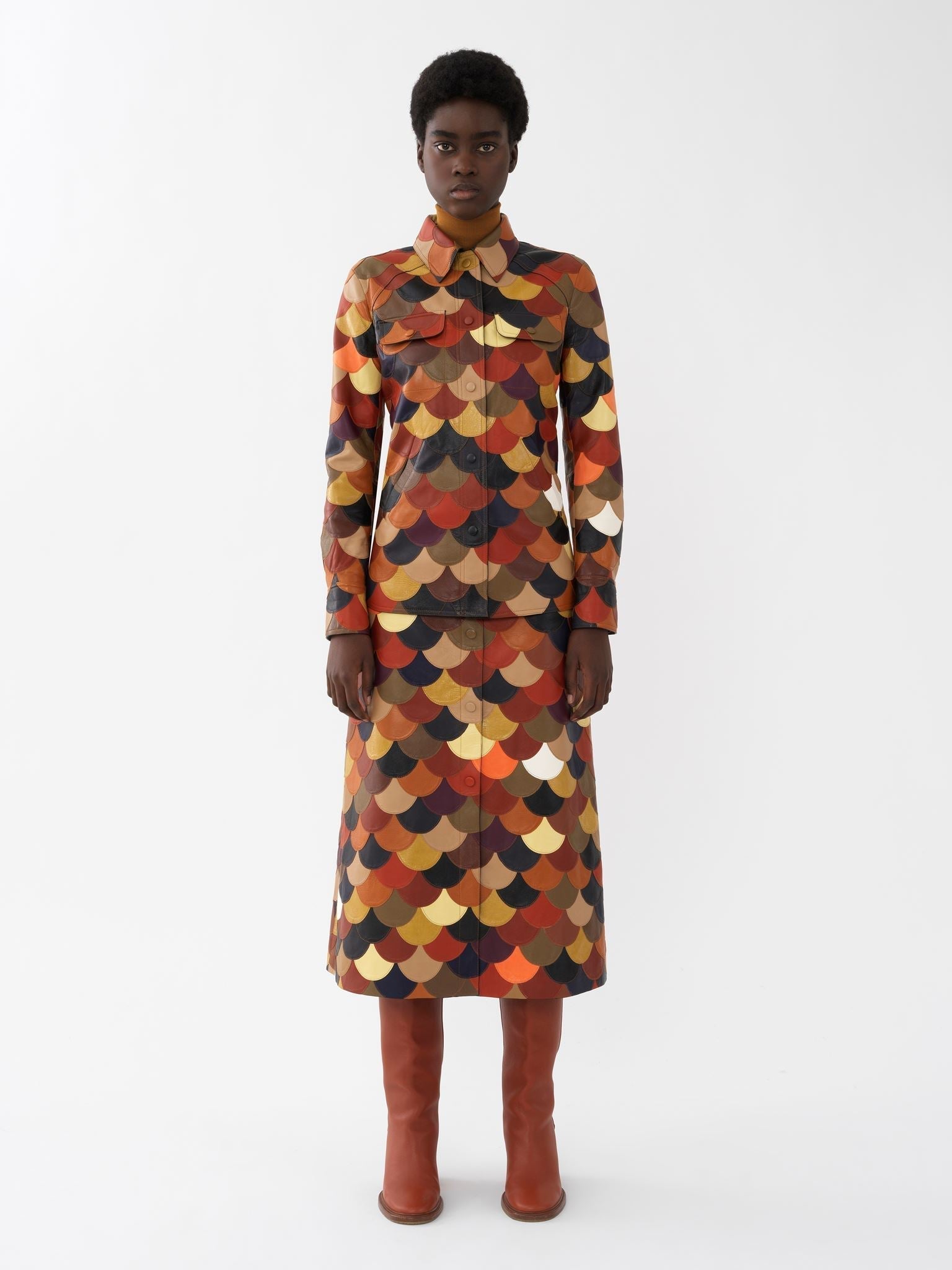 Veste chemise en patchwork de cuir - True Brown