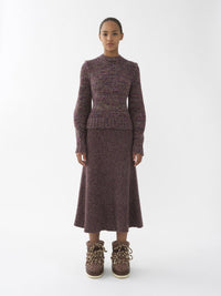 Pull col rond en maille tweed de cachemire et laine - Multicolor Purple