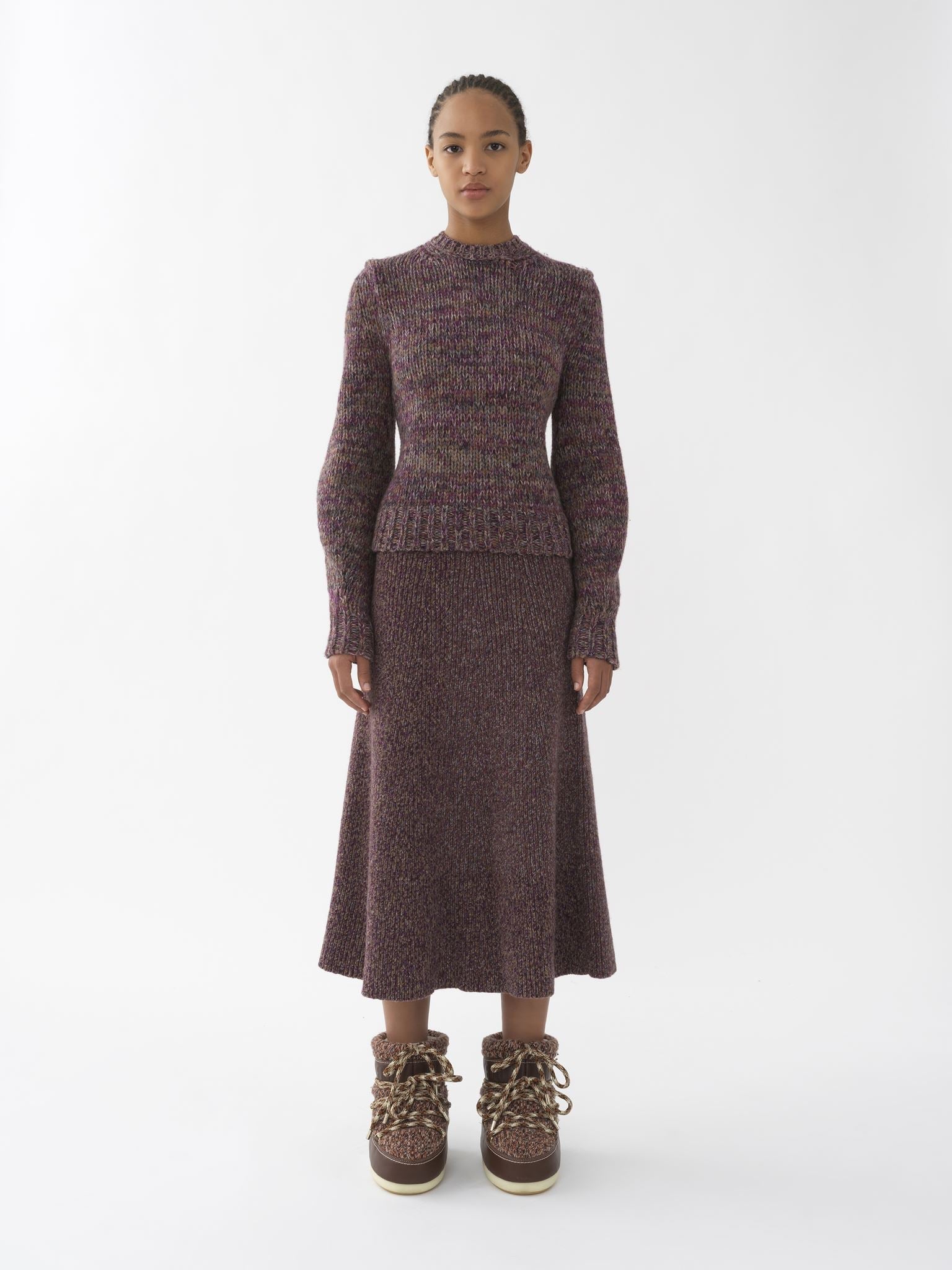 Pull col rond en maille tweed de cachemire et laine - Multicolor Purple