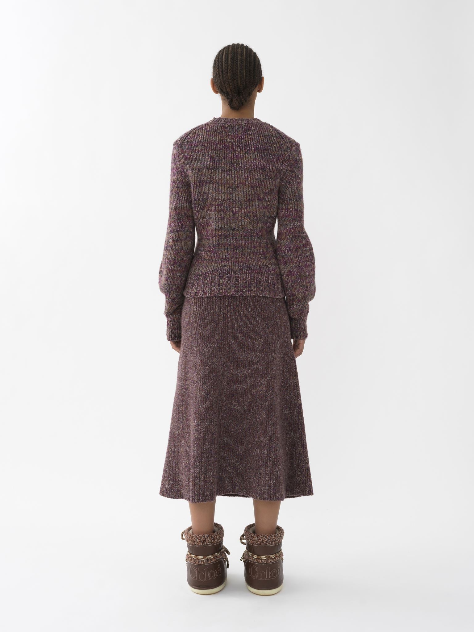Pull col rond en maille tweed de cachemire et laine - Multicolor Purple