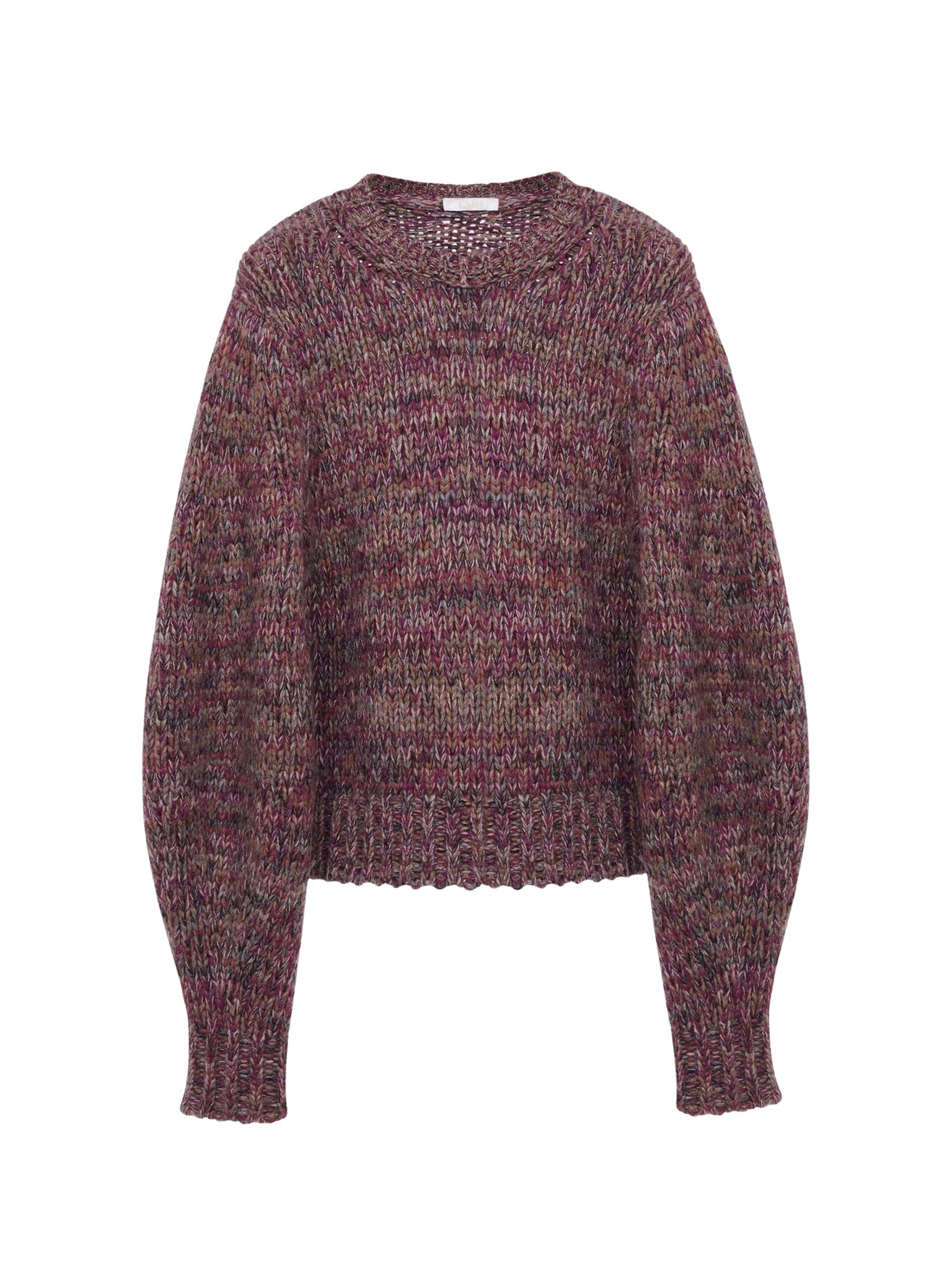 Pull col rond en maille tweed de cachemire et laine - Multicolor Purple