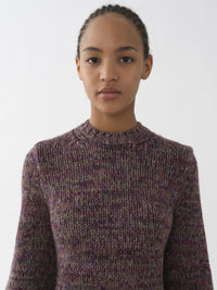 Pull col rond en maille tweed de cachemire et laine - Multicolor Purple