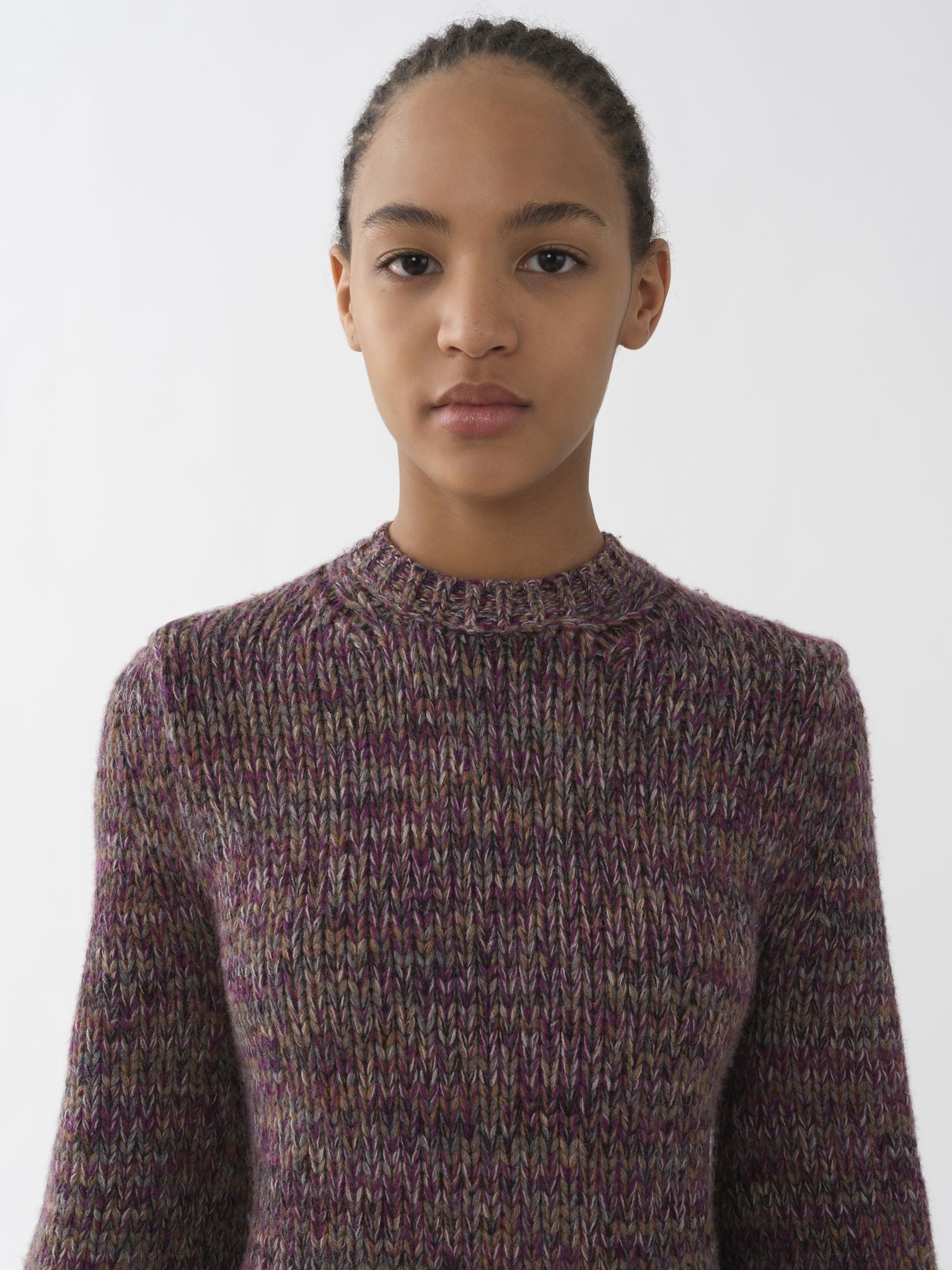 Pull col rond en maille tweed de cachemire et laine - Multicolor Purple