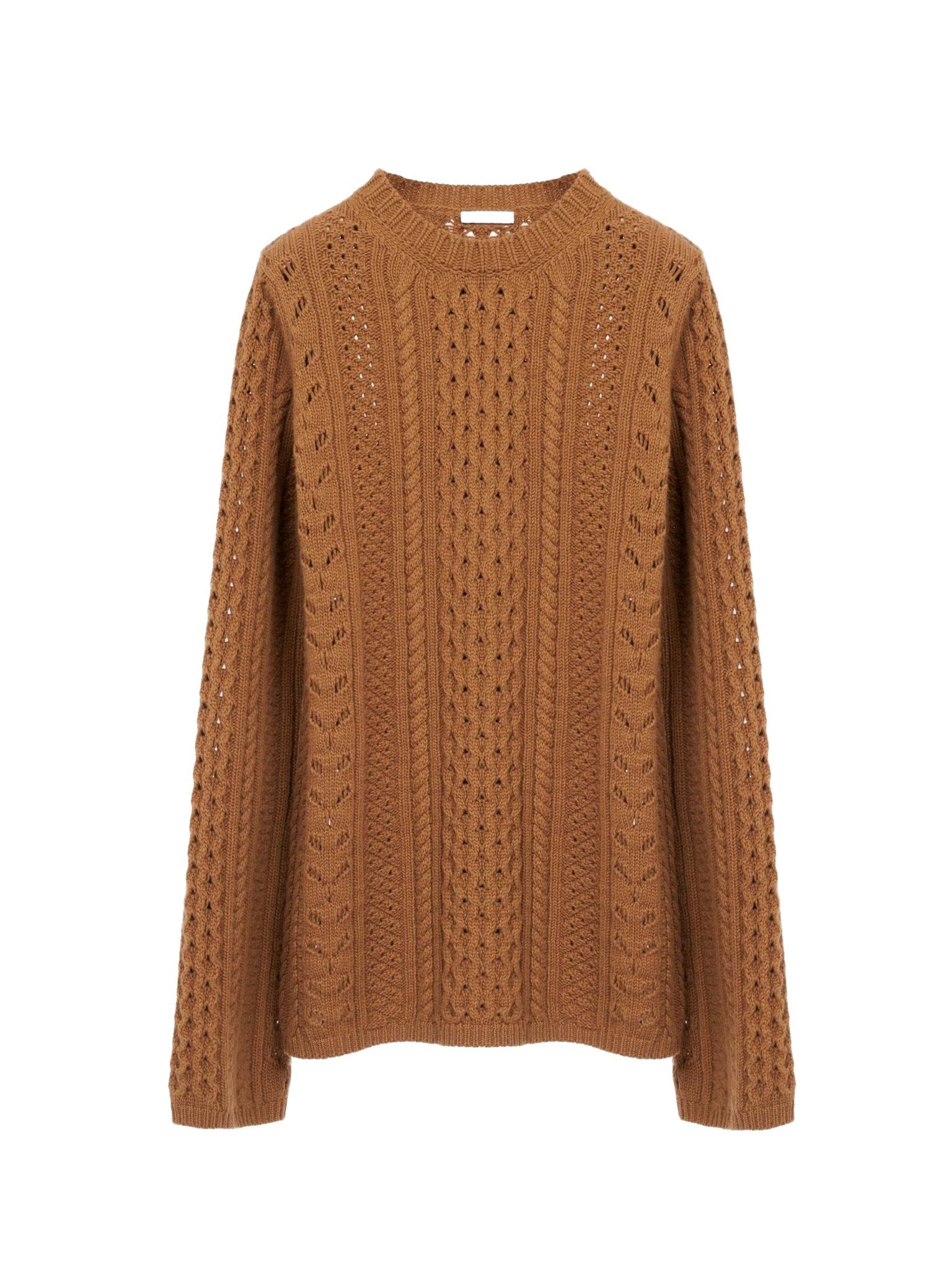 Pull long en maille broderie anglaise de laine et cachemire - Warm Green