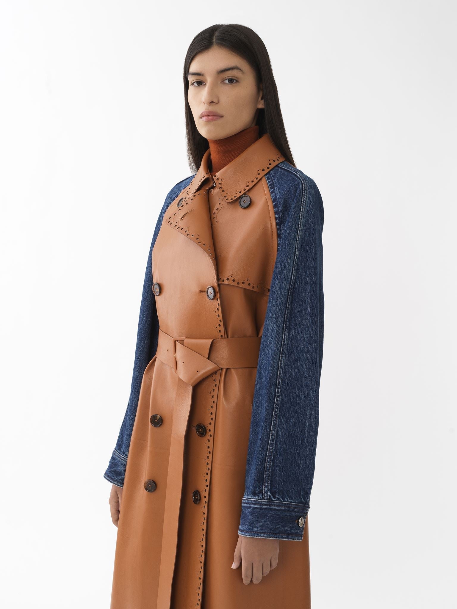 Manteau en cuir et soie - Orange Bleu