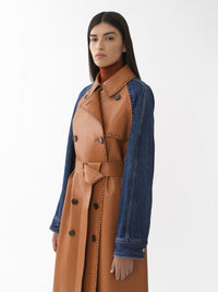 Trench en cuir nappa et coton denim biologique - Orange & Blue