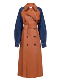 Trench en cuir nappa et coton denim biologique - Orange & Blue