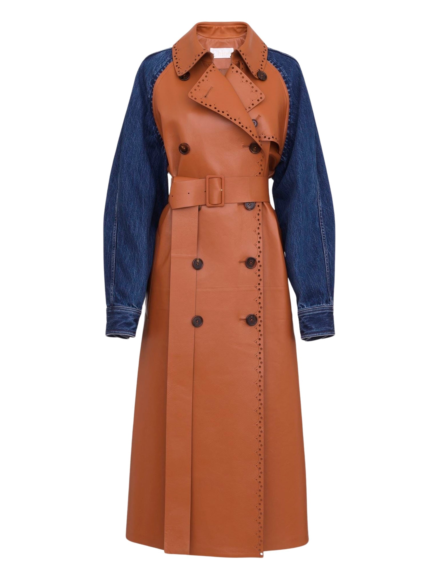 Trench en cuir nappa et coton denim biologique - Orange & Blue