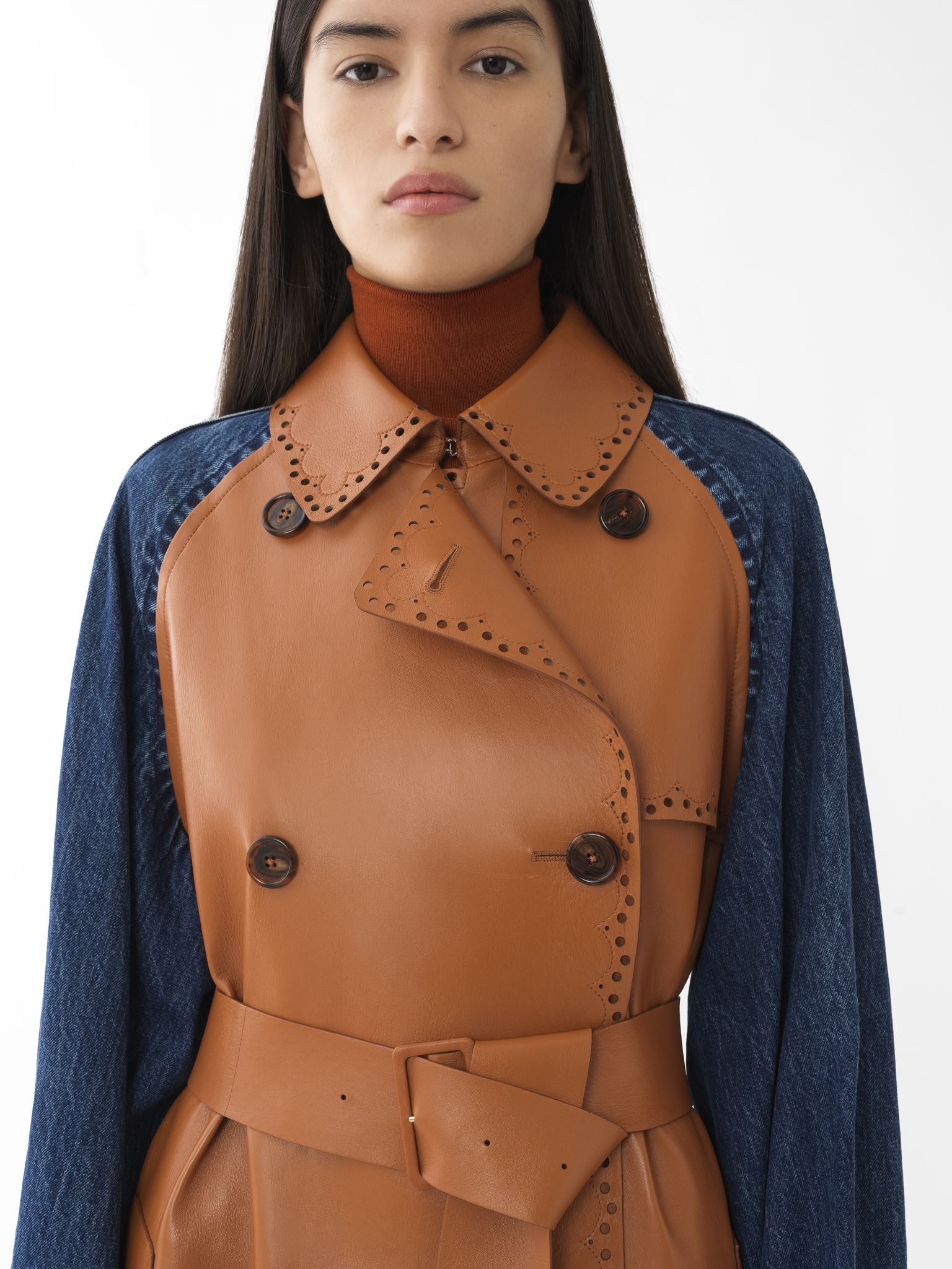 Manteau en cuir et soie - Orange Bleu