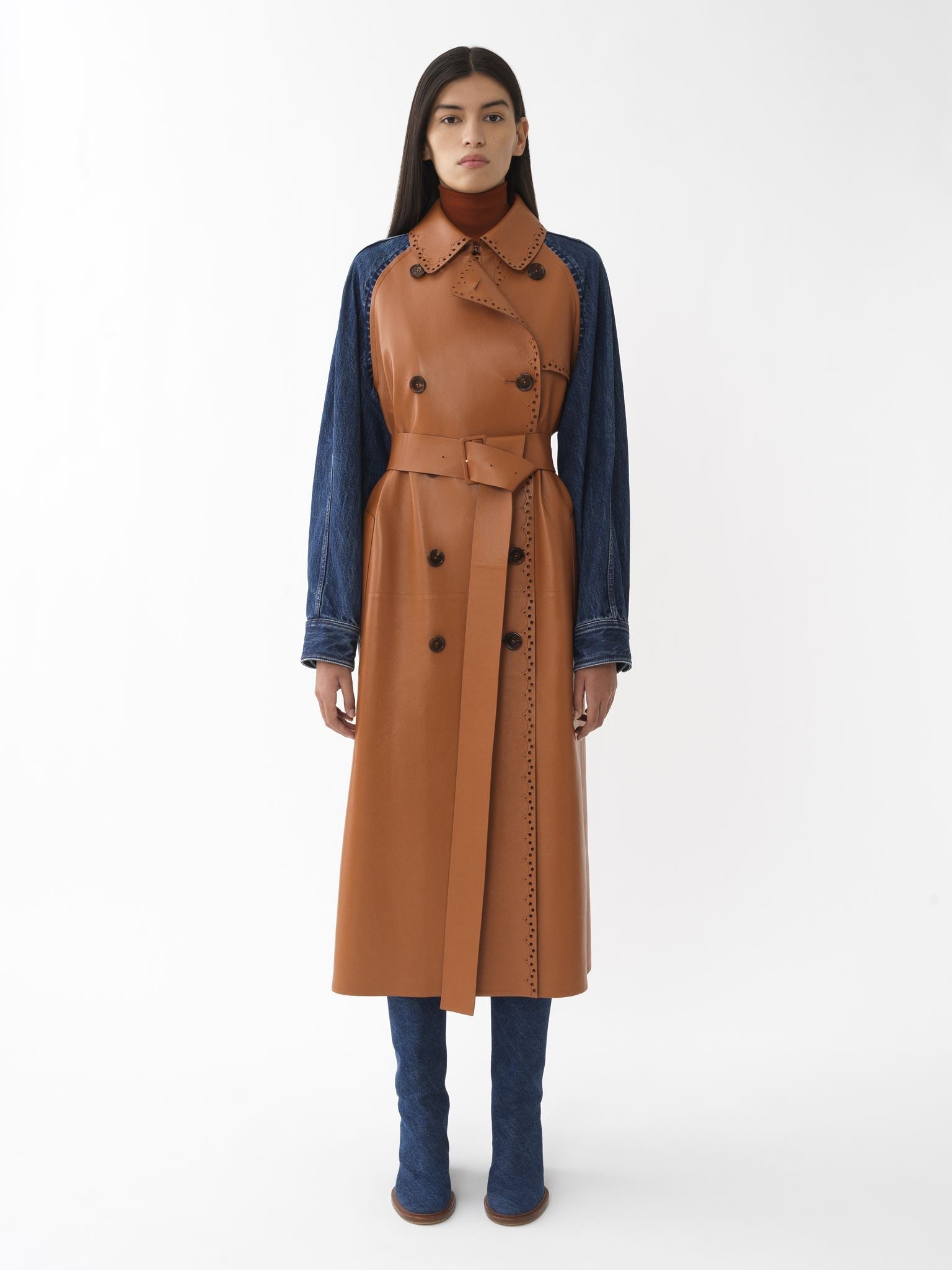 Manteau en cuir et soie - Orange Bleu