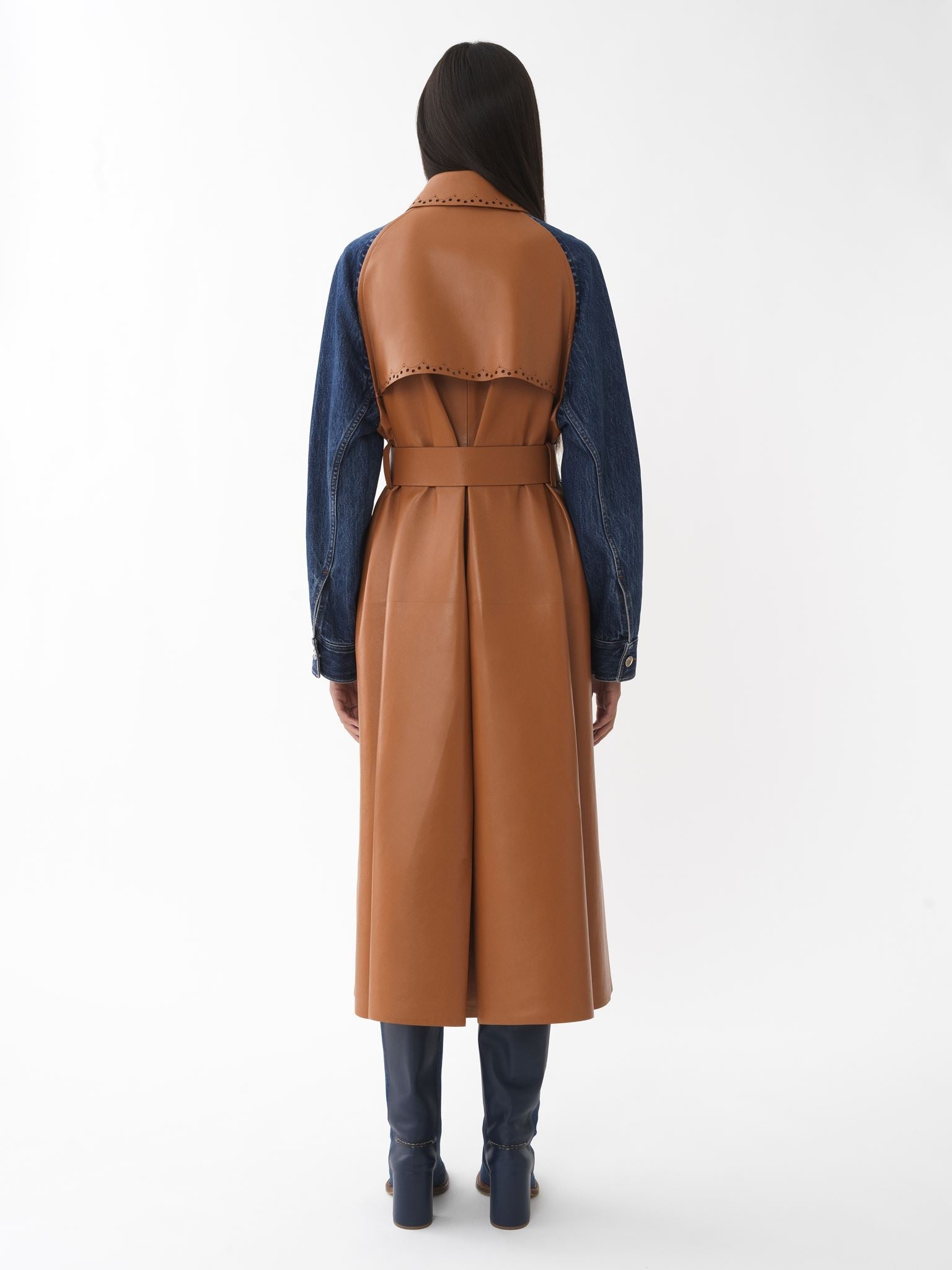 Manteau en cuir et soie - Orange Bleu