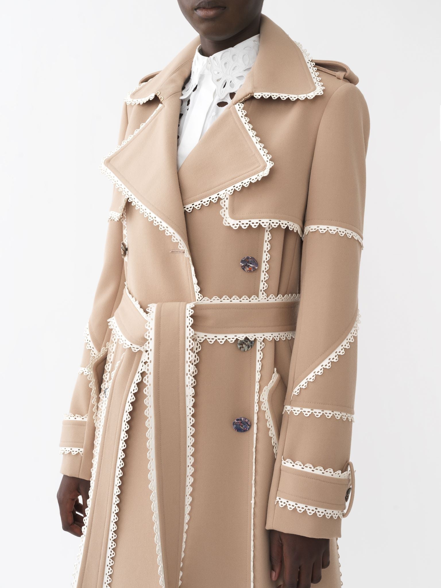 Manteau long croisé en laine - Pearl Beige