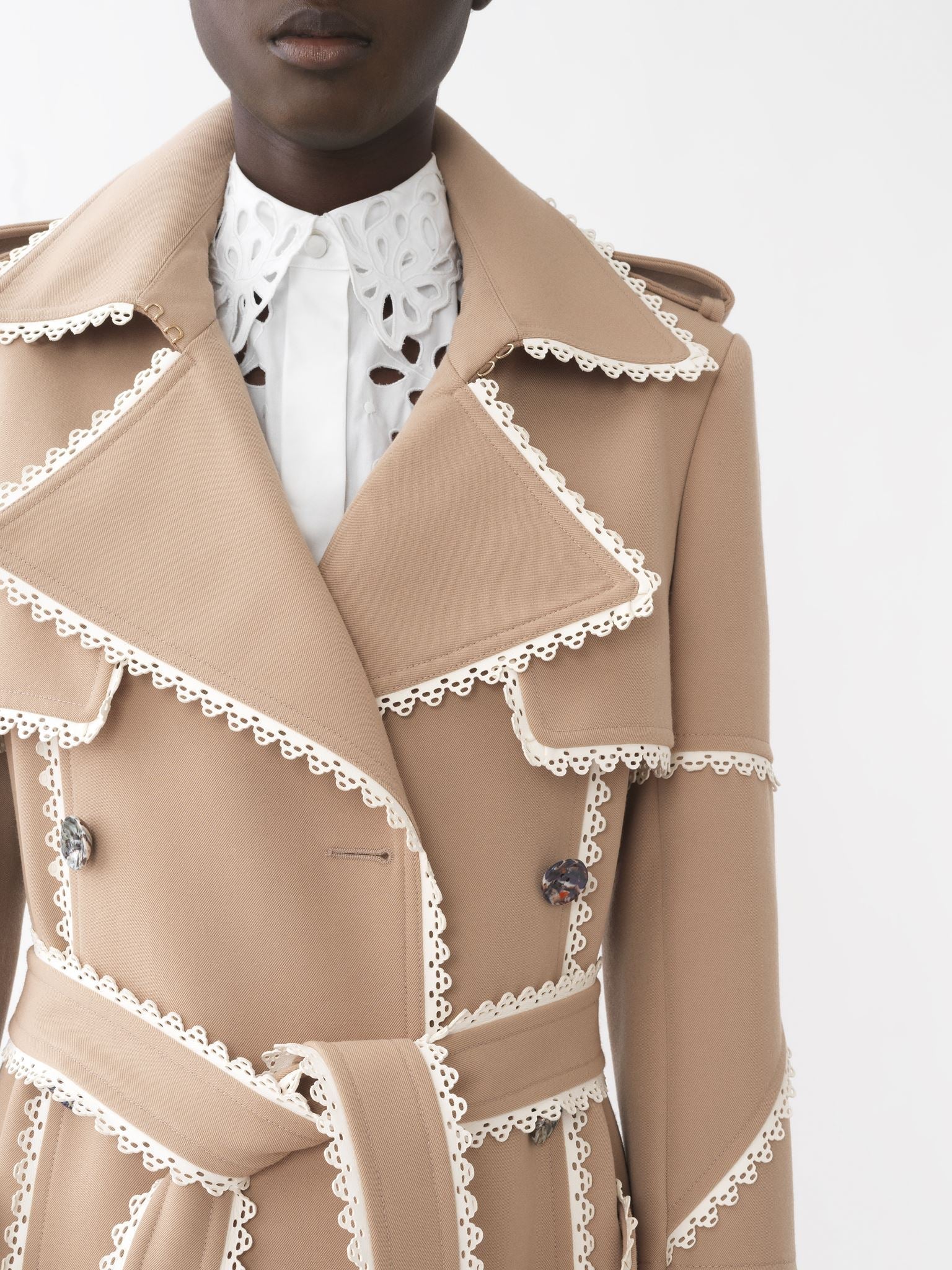 Manteau long croisé en laine - Pearl Beige