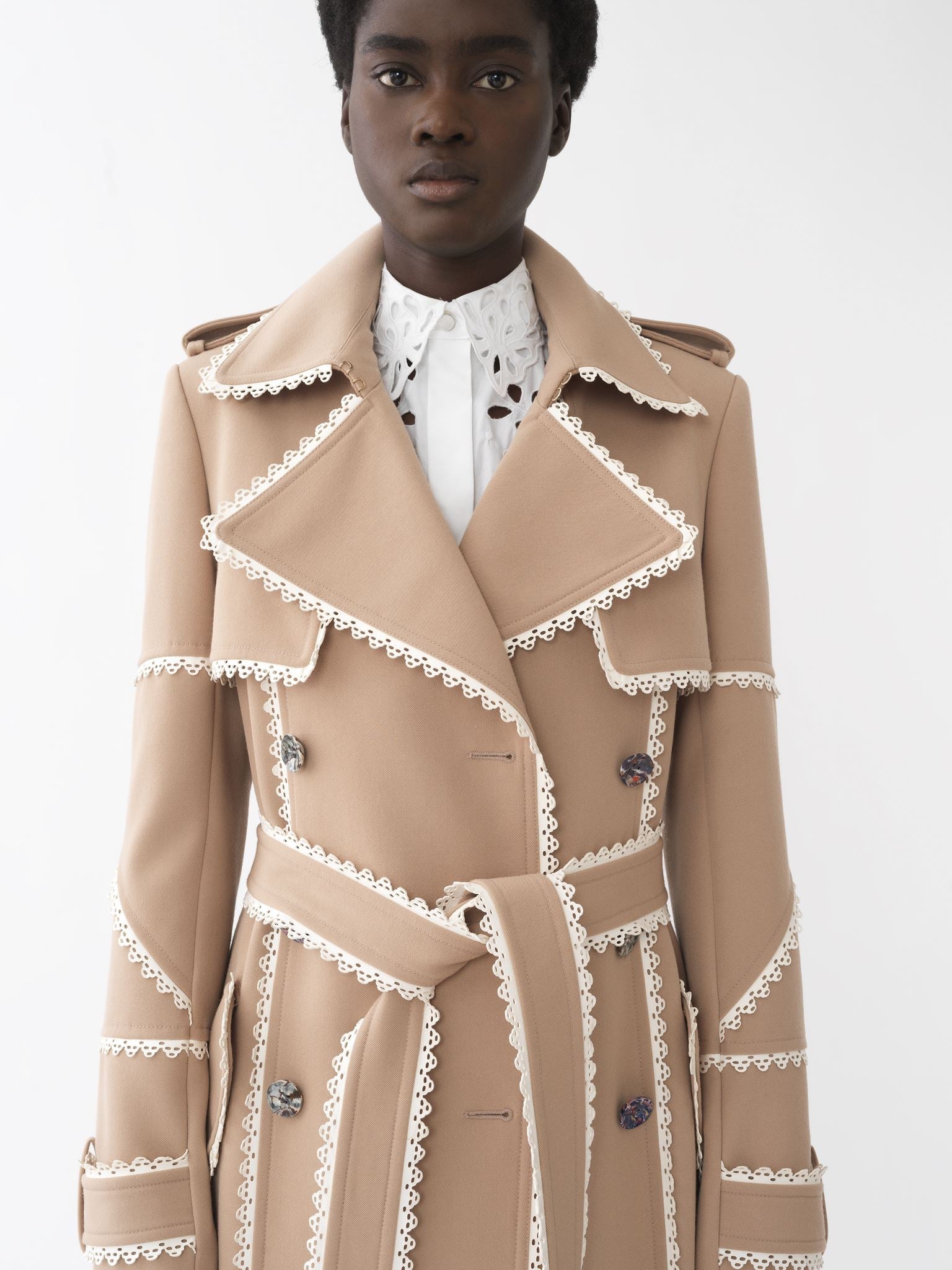 Manteau long croisé en laine - Pearl Beige