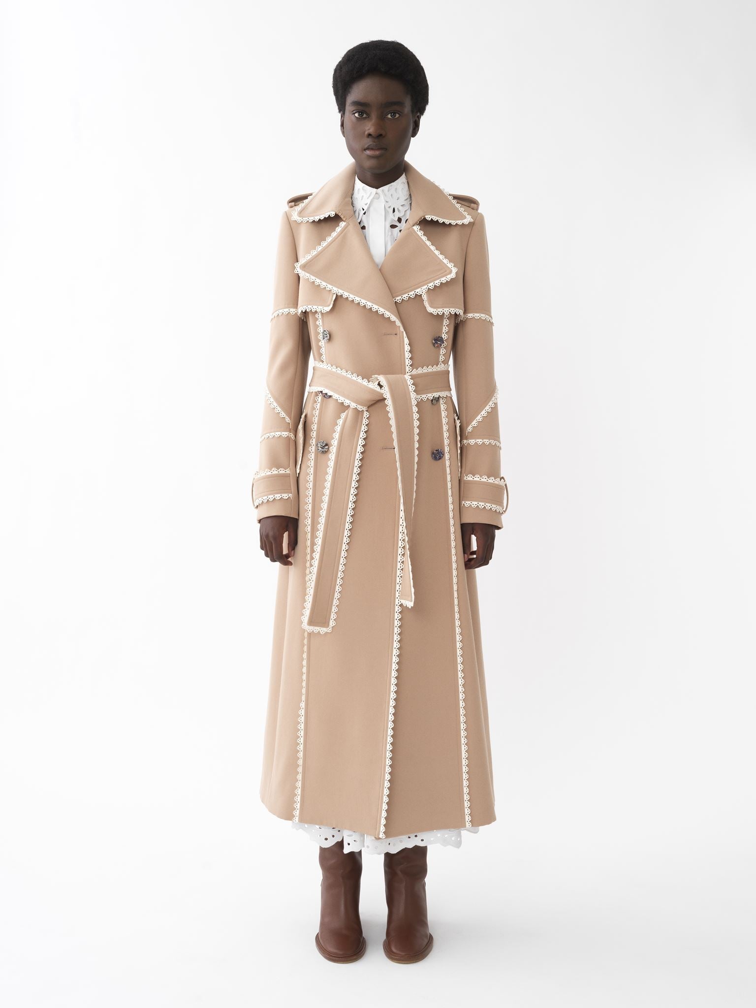 Manteau long croisé en laine - Pearl Beige