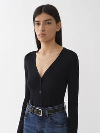 Cardigan à col V en laine extrafine - Navy