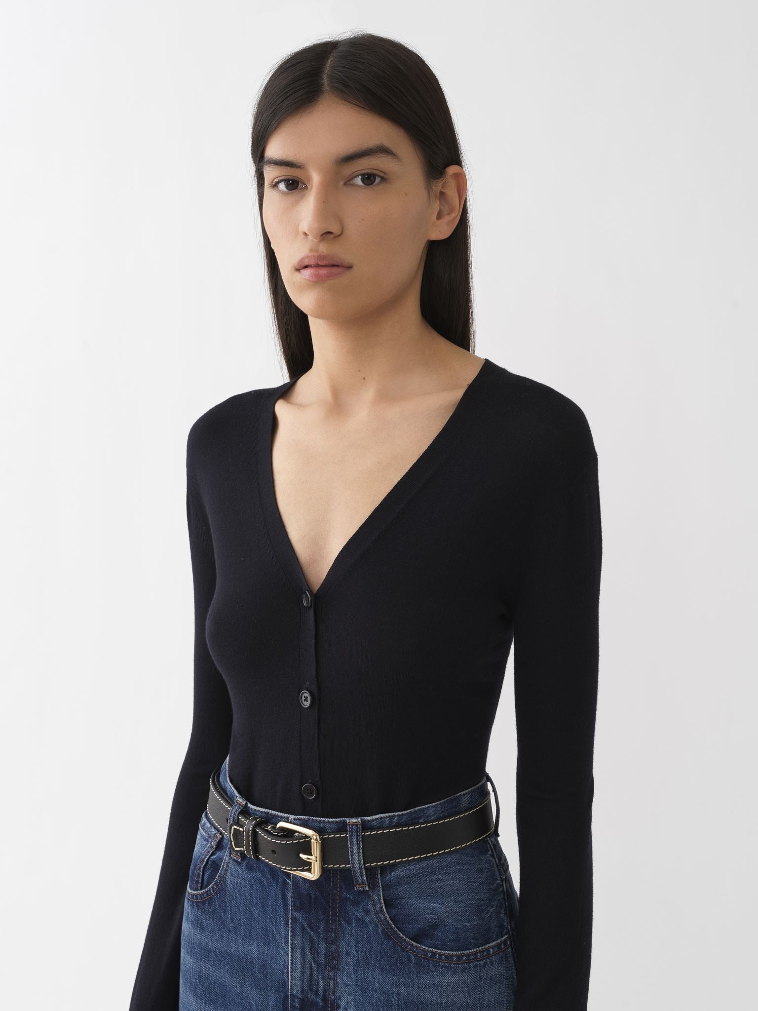 Cardigan à col V en laine extrafine - Navy